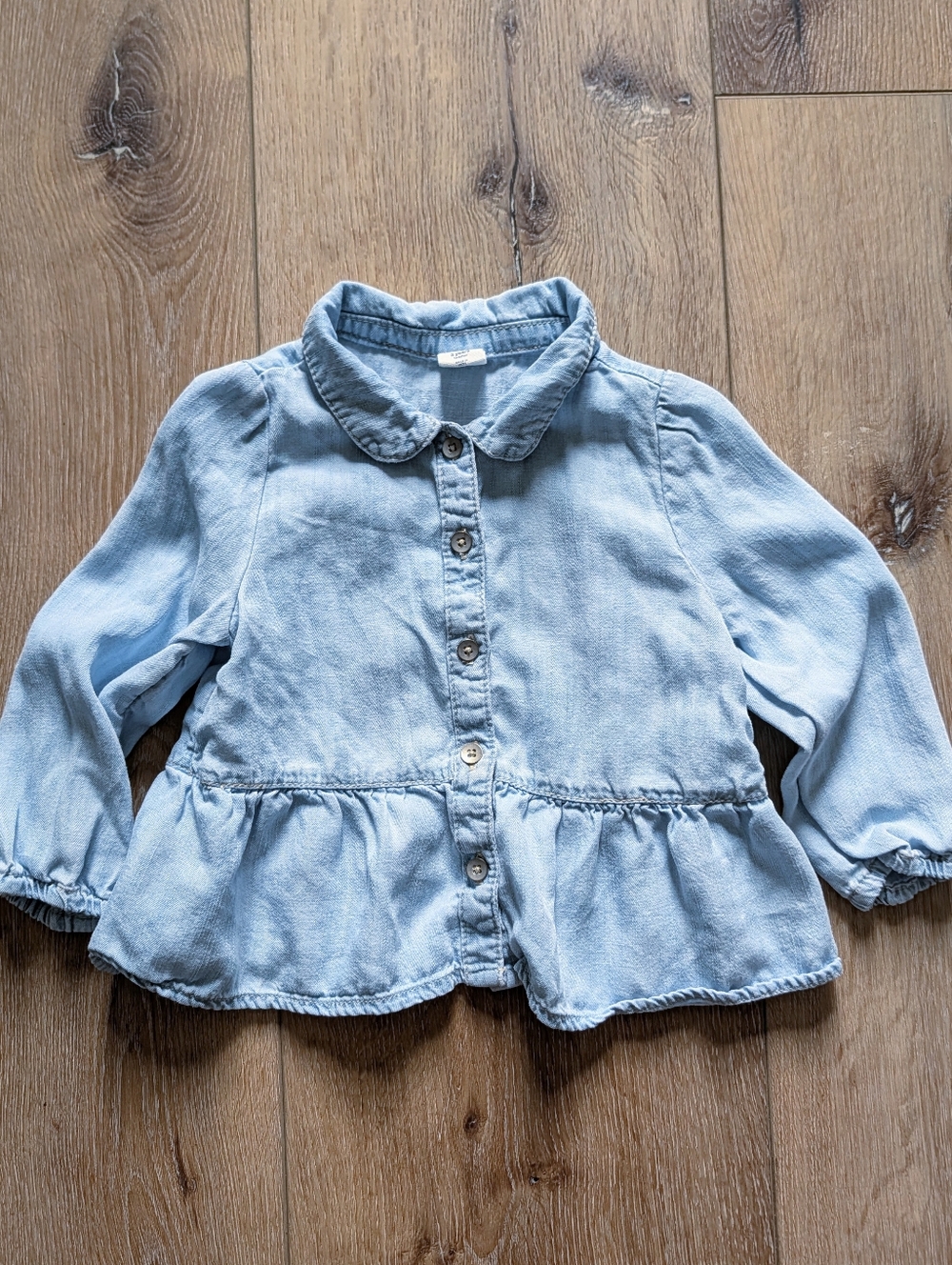 GAP Light Blue Denim Peplum Button-Up Top 3 years